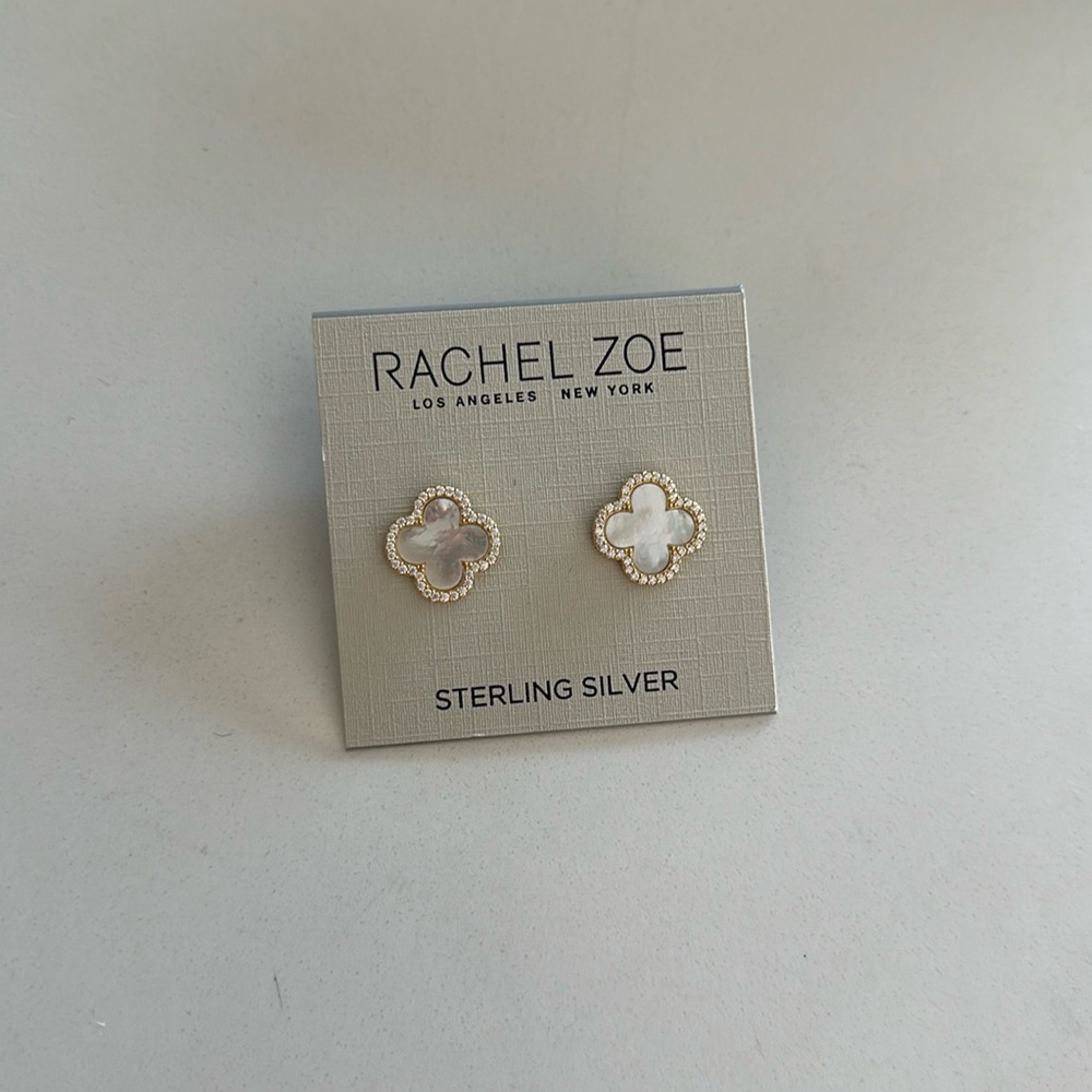 Rachel Zoe Sterling Silver MoP clover earrings